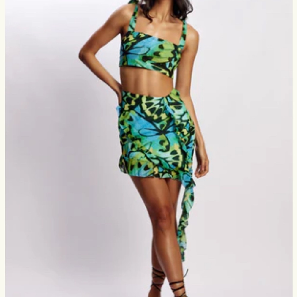 Meshki Butterfly Print Two Piece Skirt set